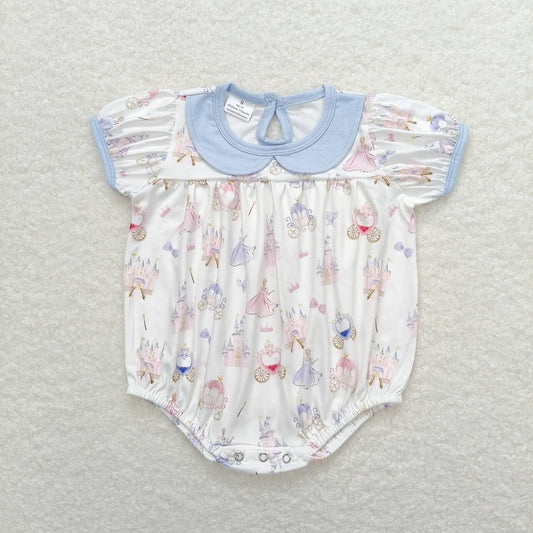 SR1477 Princess Castle Blue doll collar white short-sleeved romper baby boy romper