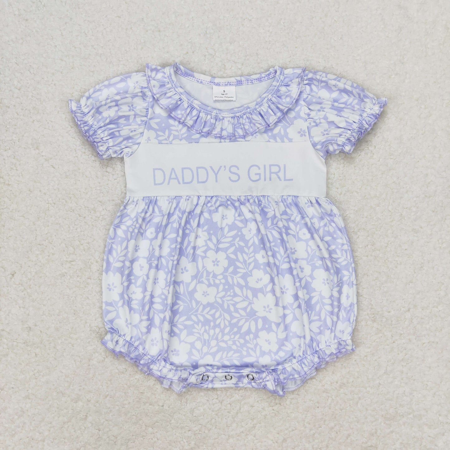 SR1491 daddy's girl Blue Floral Lace Short sleeve romper High quality wholesale baby girl rompers