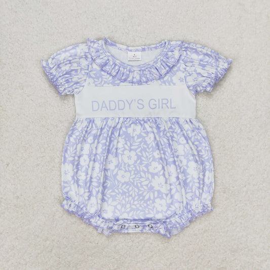 SR1491 daddy's girl Blue Floral Lace Short sleeve romper High quality wholesale baby girl rompers