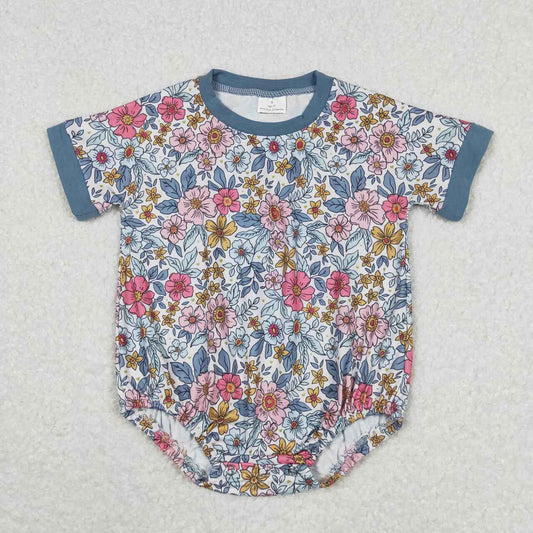 SR1500 flower blue short sleeve romper High quality romper baby girl