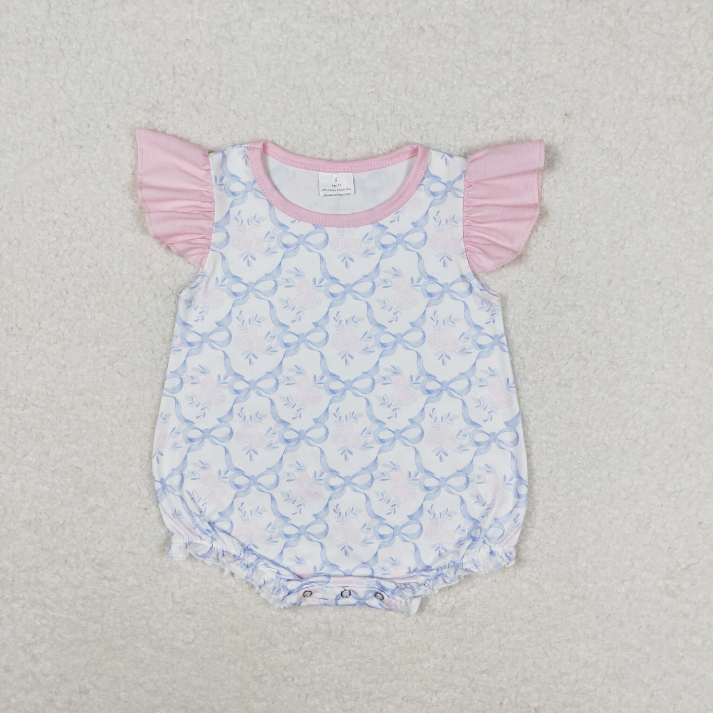 SR1522 Floral bow Pink Lace vest romper High quality wholesale baby party romper girl