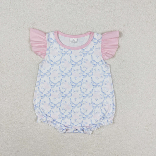 SR1522 Floral bow Pink Lace vest romper High quality wholesale baby party romper girl