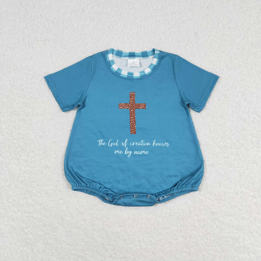 SR1529 Jesus Blue Green Short Sleeve Boys Bubble Romper RTS 202509
