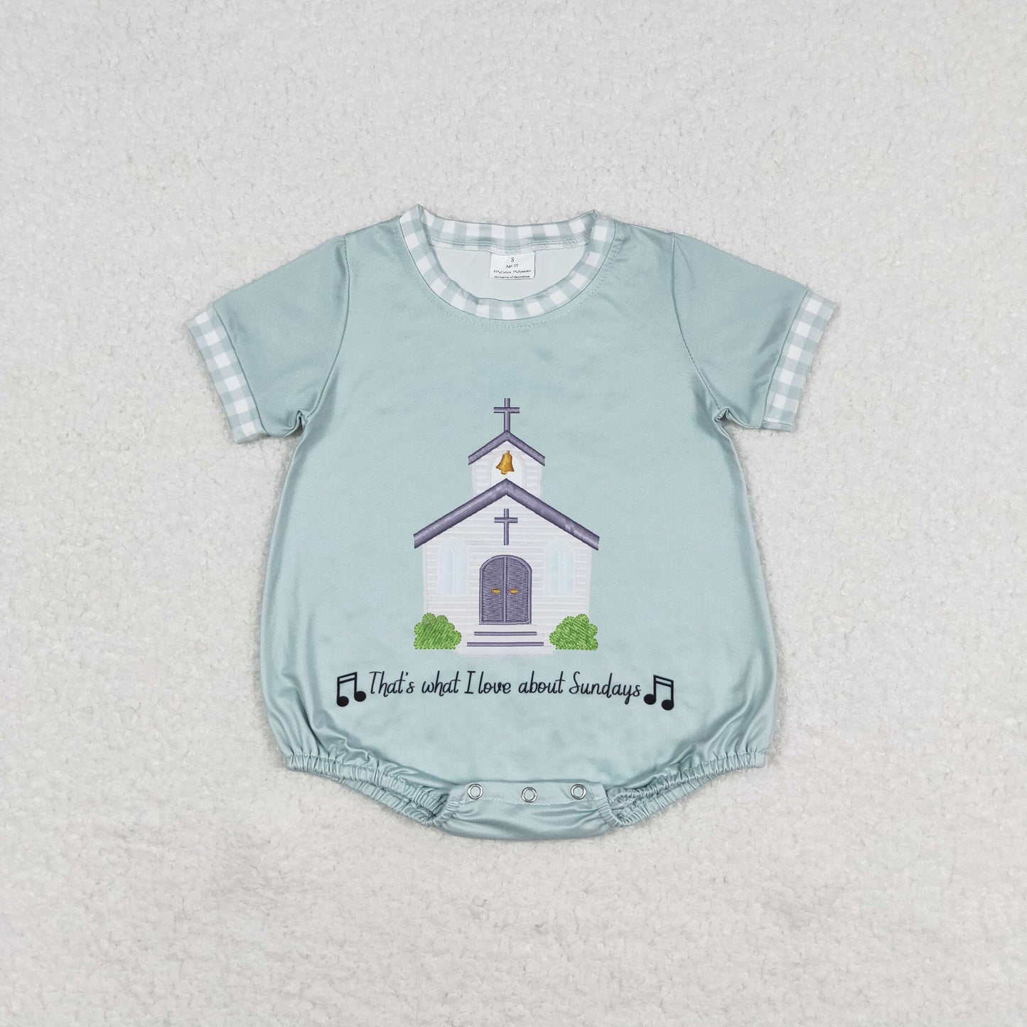 SR1530 Church lettering teal plaid short sleeve romper high quality baby boys' rompers