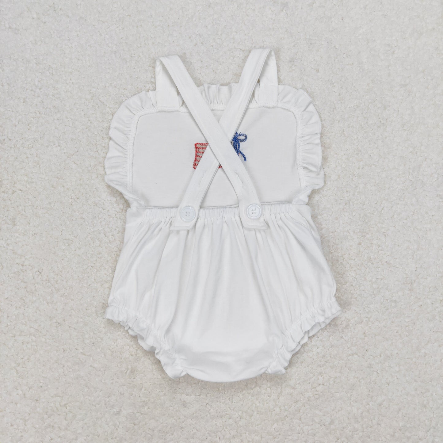 SR1548 4th of July Embroidered Flag Ruffle Sleeveless Girls Bubble Romper RTS 202509