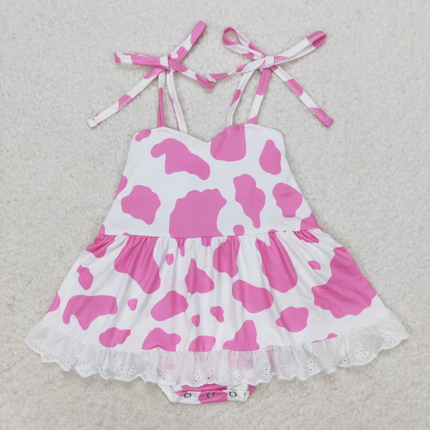 SR1549 Pink cow print vest romper High quality baby ruffle romper