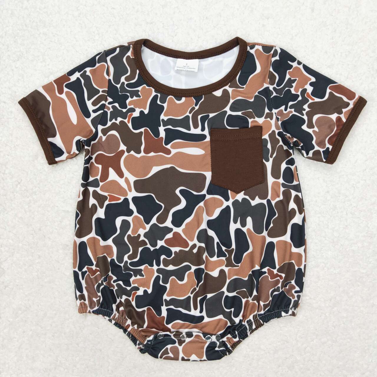 SR1580 Camo brown pocket short sleeve romper High quality baby party romper boy