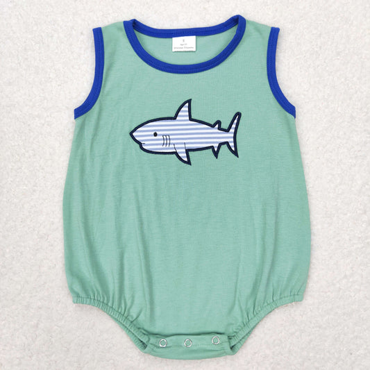 SR1590 Embroidered shark teal vest romper high quality baby rompers 2024