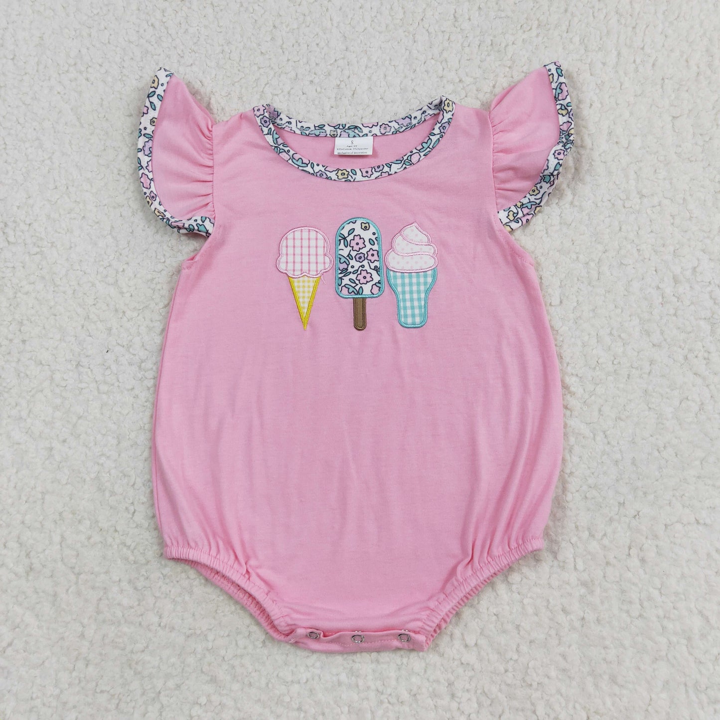 SR1598 Embroidered Ice cream Flower ice Cream Pink vest romper High quality short sleeve baby romper