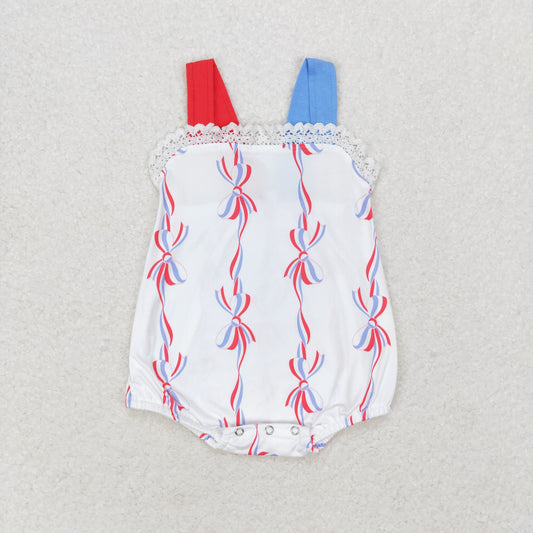 SR1599 National Day bow design white vest romper high quality wholesale baby romper