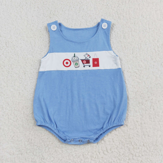 SR1604 Puppy target blue vest romper high quality baby girl romper sets