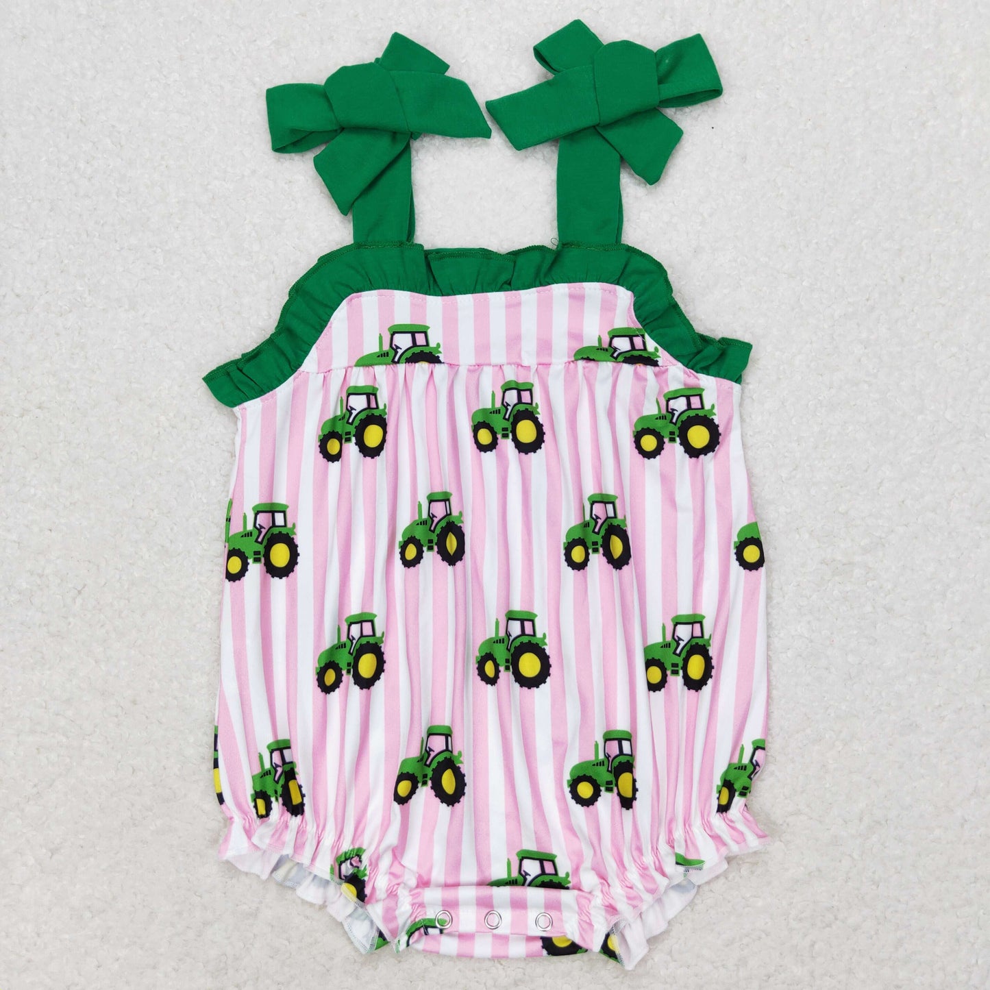 SR1623 Farm tractor Pink striped Green lace camisole romper High quality summer baby romper