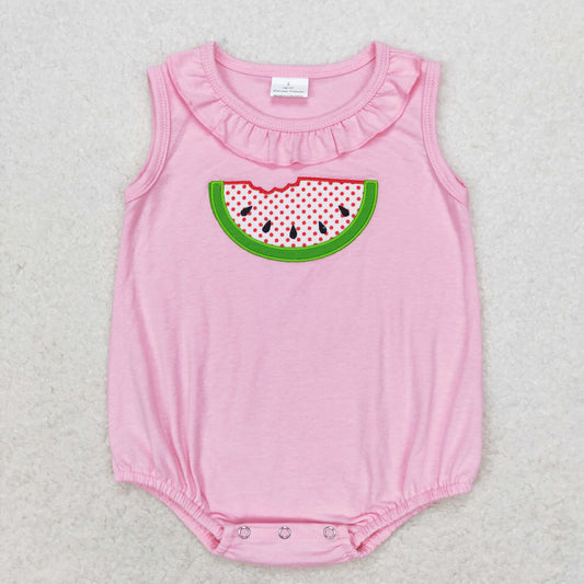 SR1649 Embroidered watermelon pink lace vest romper high quality baby cotton romper