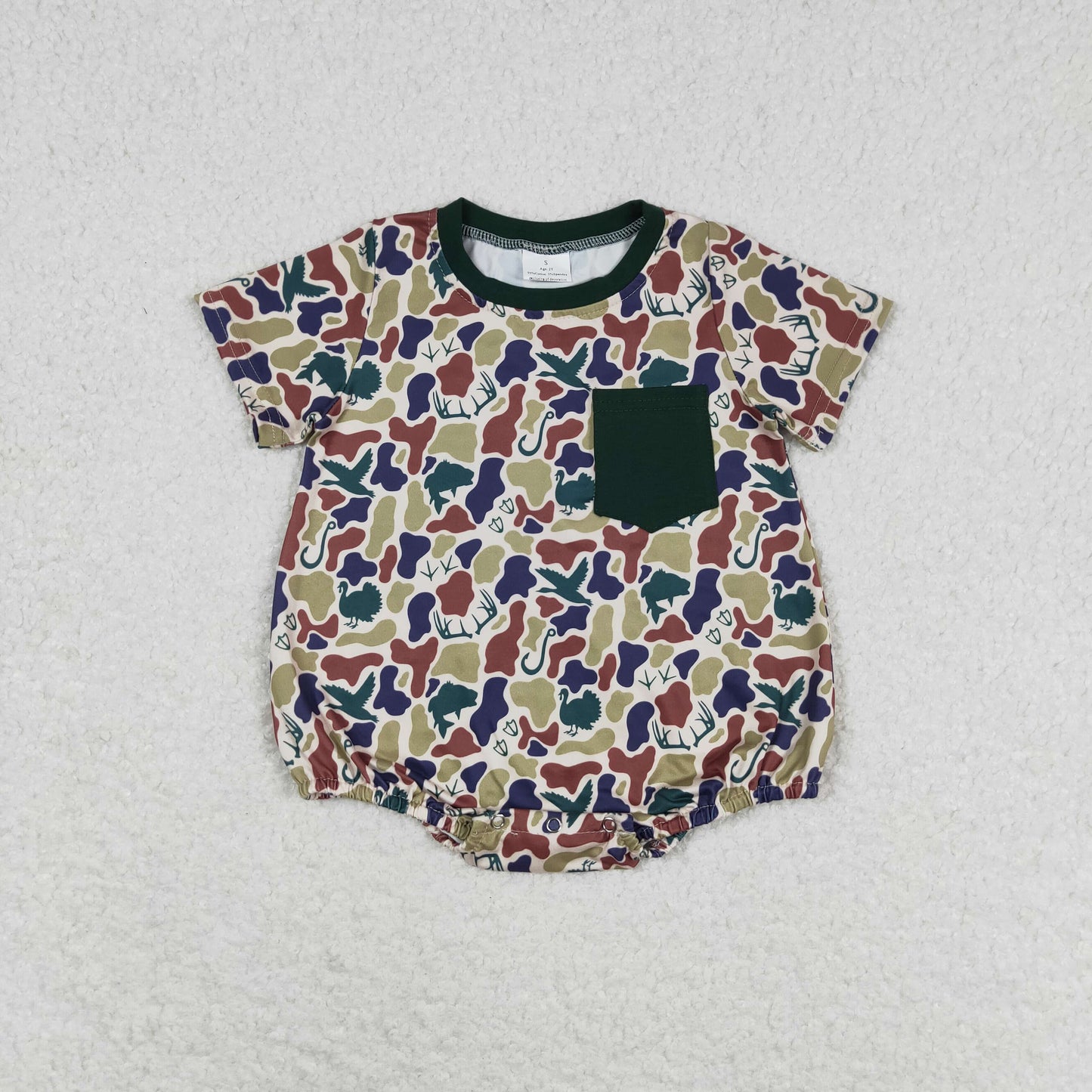 SR1659 Duck Hunting Brown Green Short Sleeve Boys Bubble Romper RTS 202509