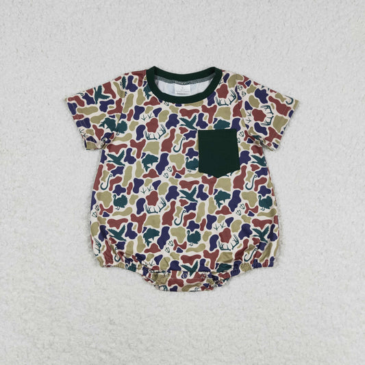 SR1659 Duck Hunting Brown Green Short Sleeve Boys Bubble Romper RTS 202509
