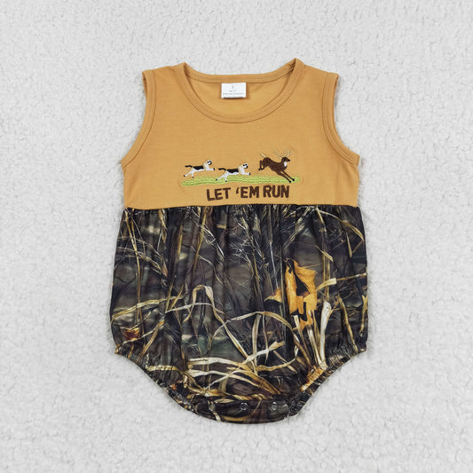 SR1660 Boy let run embroidered puppy elk light brown vest romper high quality baby tulle romper