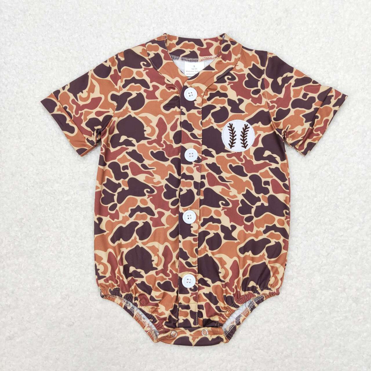 SR1684 Embroidered baseball brown camo short sleeve romper High quality baby clothes romper