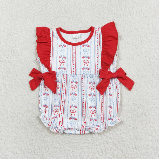 SR1717 National Day Flag bow Red lace vest romper high quality new born baby rompers