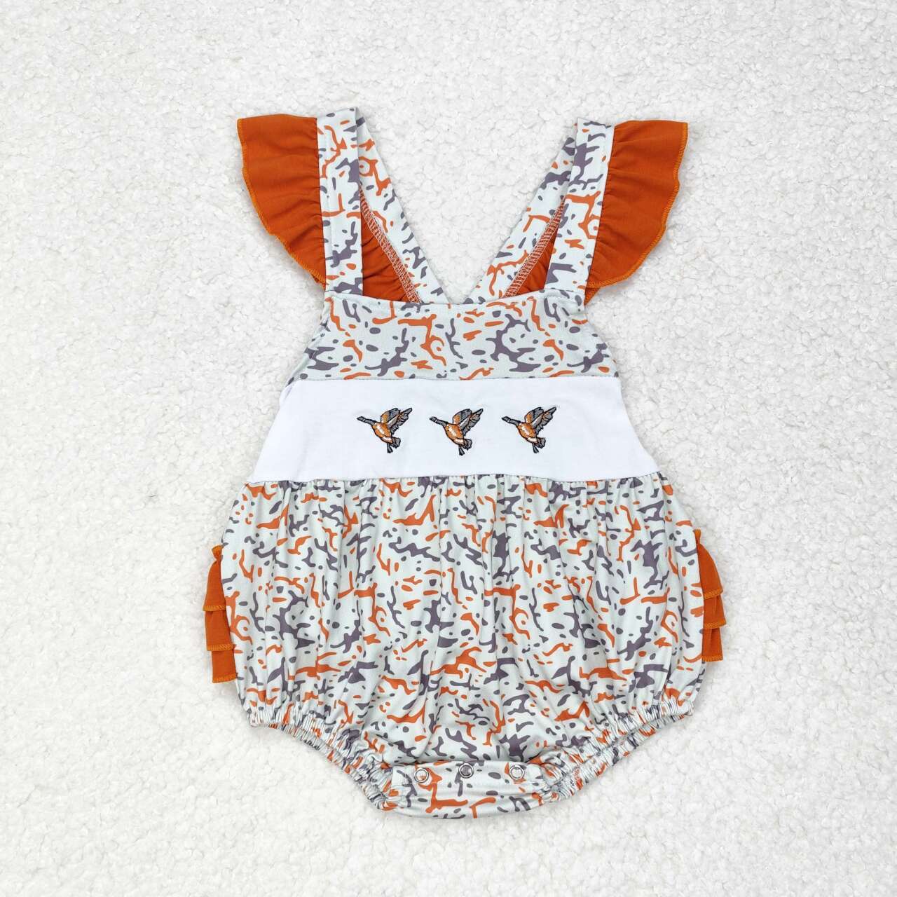SR1742 NO MOQ Embroidered duck camo brown lace vest romper high quality baby sleeve romper