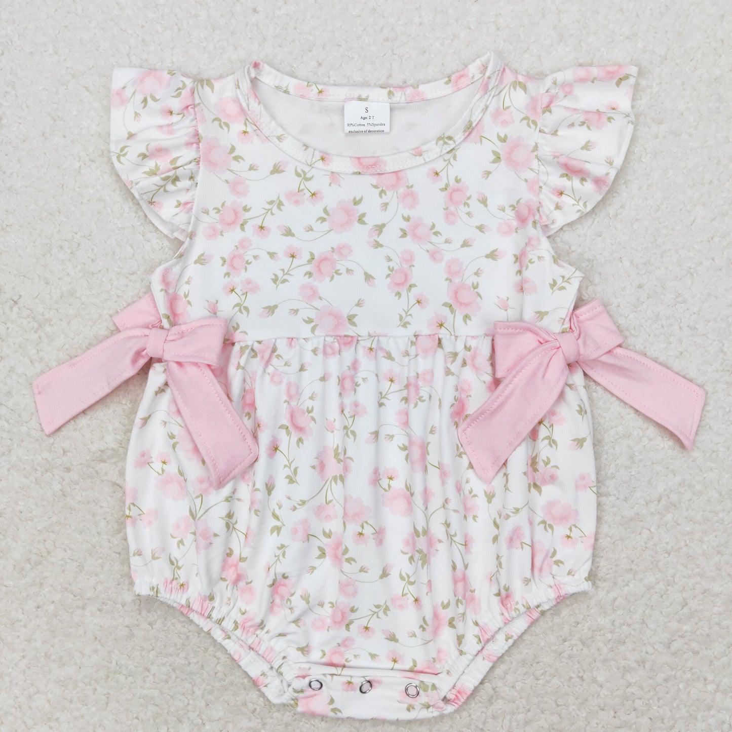 SR1765 floral bow pink white vest romper high quality romper dress baby
