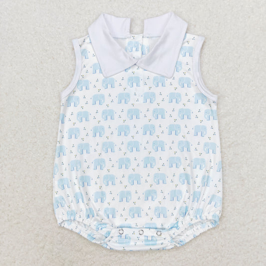 SR1824 Blue elephant doll collar white vest romper high quality baby party romper boy