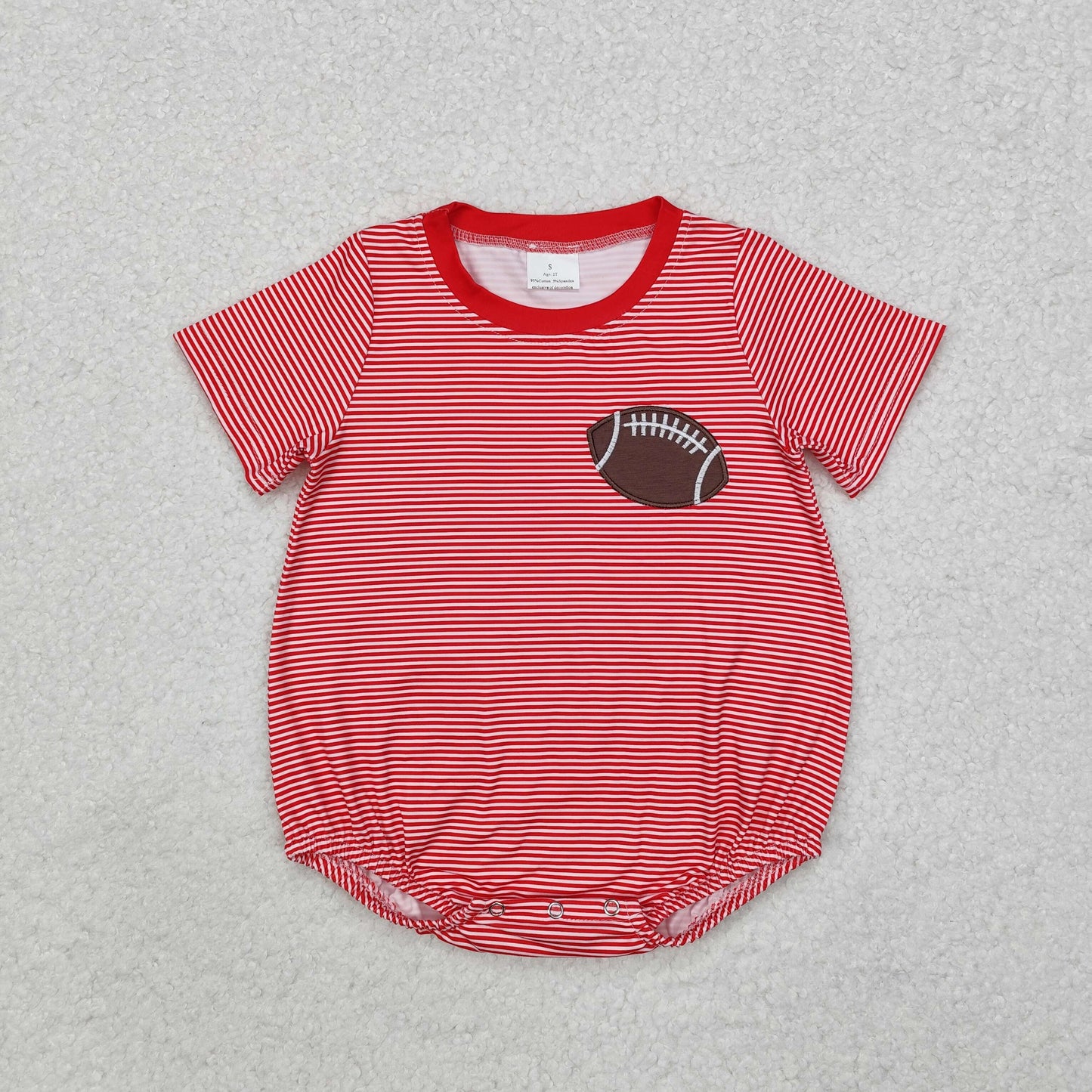 SR1956 Embroidered Rugby Red Striped Long-Sleeved Boys Bubble Romper RTS 202509