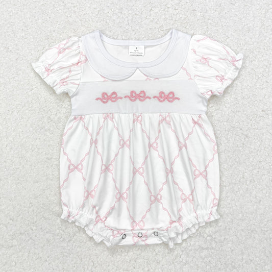 SR1967 Embroidery pink bow pattern doll collar short sleeve onesie high quality wholesale