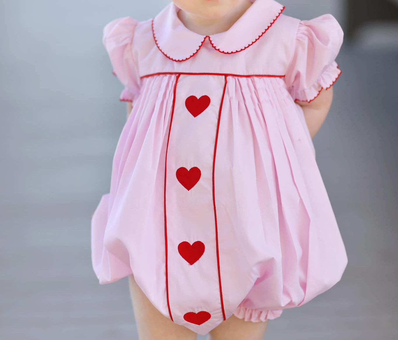Preorder SR2034 Red heart pink doll collar short-sleeved onesie