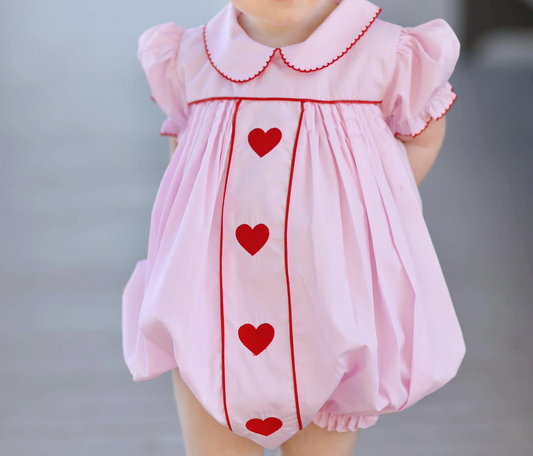Preorder SR2034 Red heart pink doll collar short-sleeved onesie