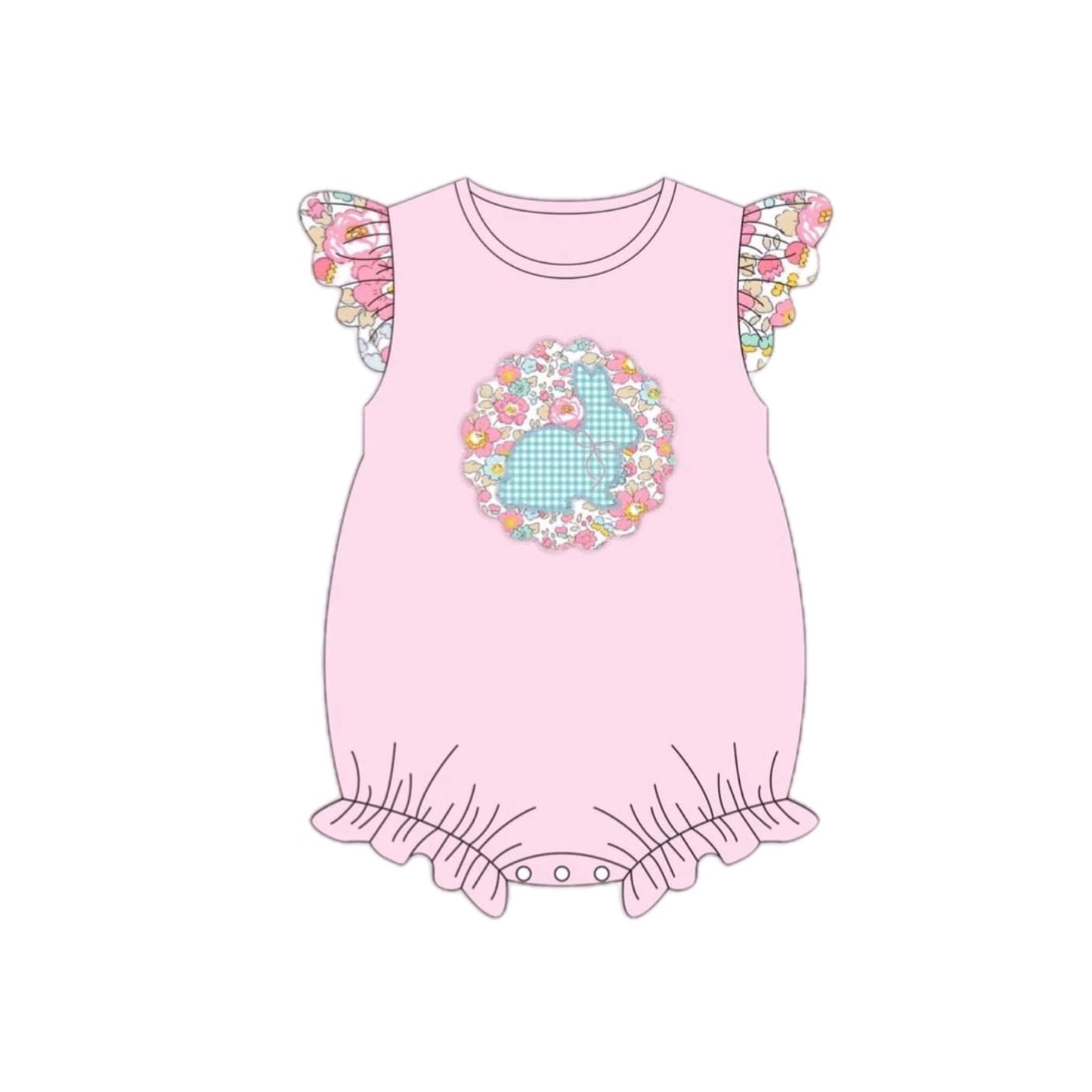 SR2054 Easter bunny floral plaid pink flying sleeve vest jumpsuit 202503 RTS