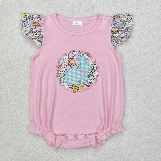 SR2054 Easter bunny floral plaid pink flying sleeve vest jumpsuit 202503 RTS