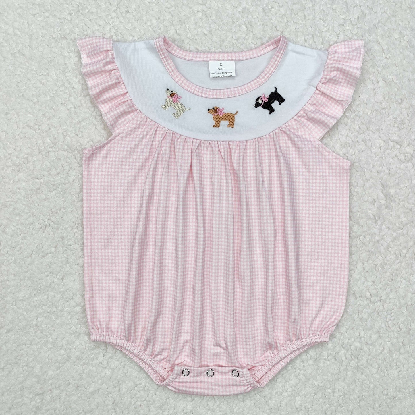 SR2073 Baby Girl Romper Pink sleeveless Embroidery puppy romper RTS 202412