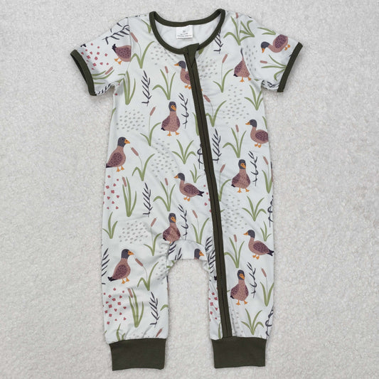 SR2086 Duck Hunting Romper Zip short sleeve baby summer romper RTS 202501