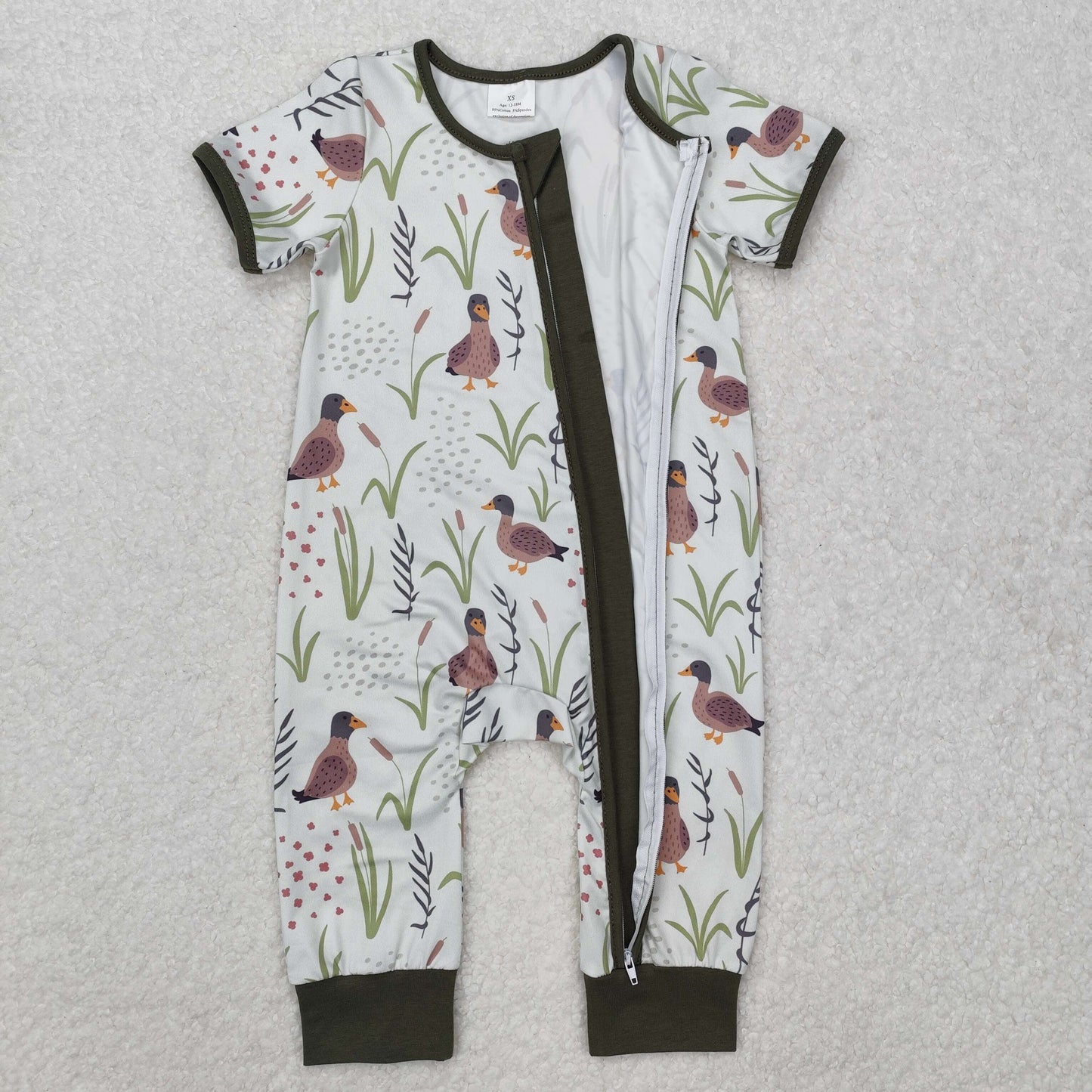 SR2086 Duck Hunting Romper Zip short sleeve baby summer romper RTS 202501