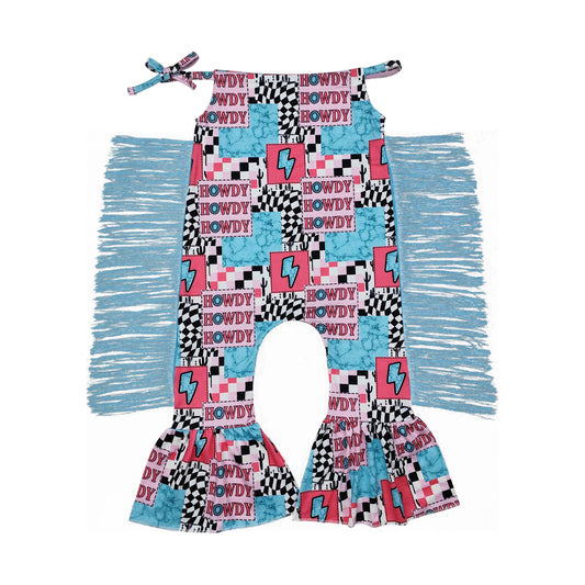 SR2090 Rose Red Blue Lightning tassel sleeveless Romper Baby Girl boutique Outfit RTS 202501