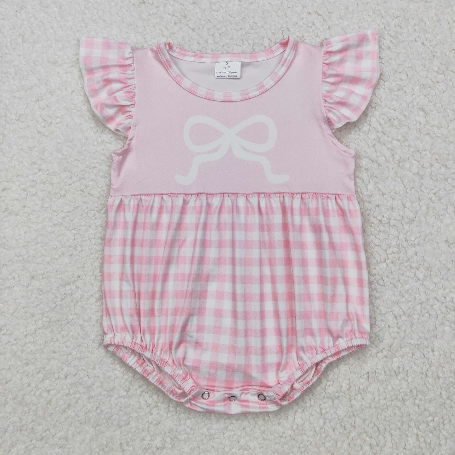 SR2135 Baby Girl Valentines Romper Pink Bow check sleeveless Romper RTS 202412