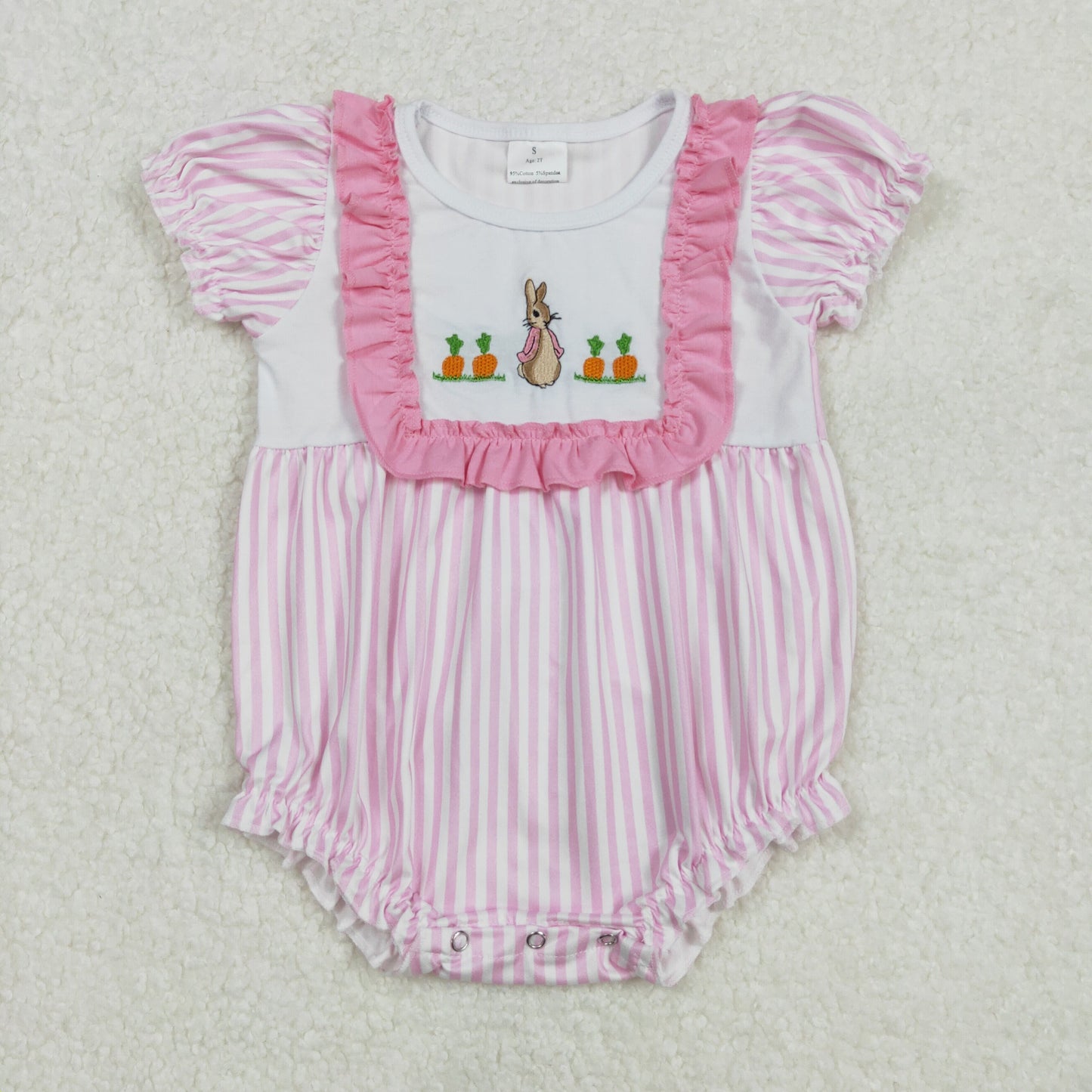 SR2144 Embroidered Easter Bunny Pink Ruffle short sleeve romper Girls Boutique outfit 202502 RTS