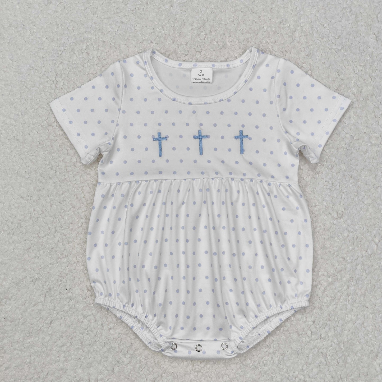 SR2147 Blue Embroidery Cross Easter nightwear kids Romper RTS 202412