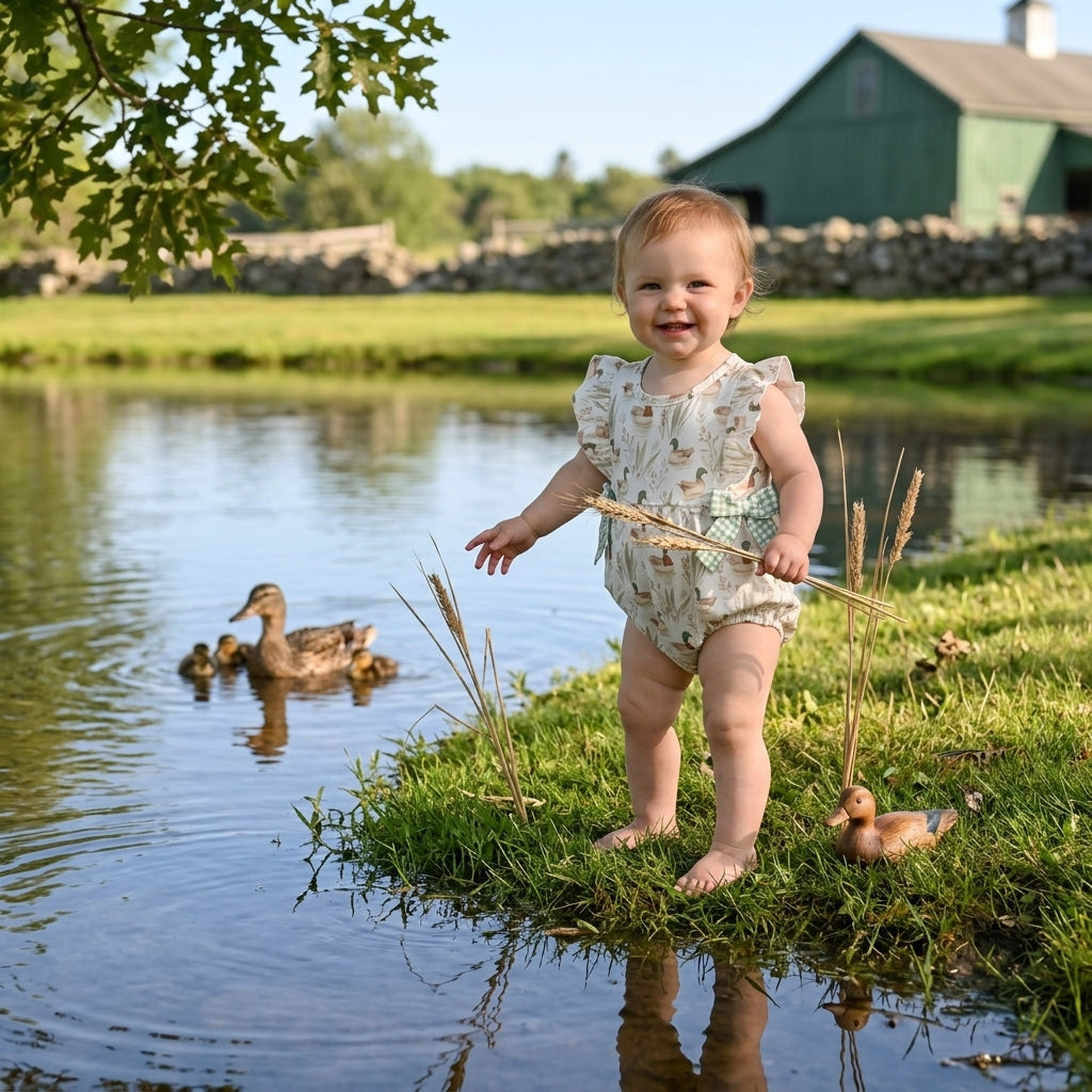 SR2257 Mallard Ducks Green Baby Girls Romper