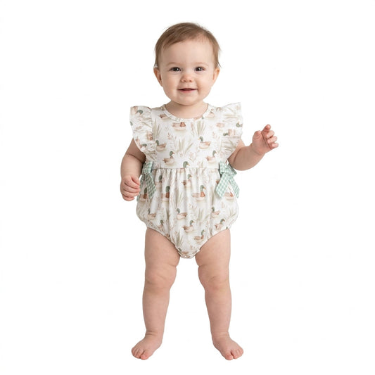 SR2257 Mallard Ducks Green Baby Girls Romper