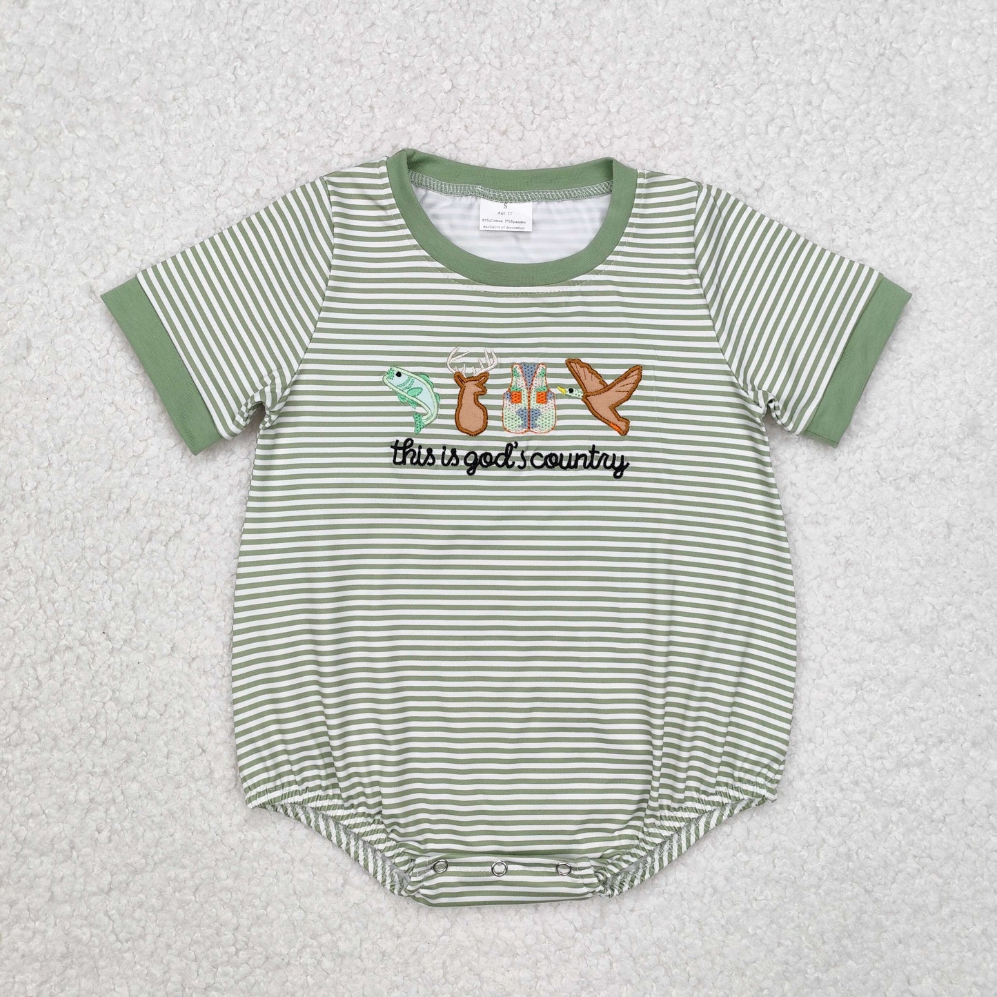 SR2263 Green striped Romper Embroidery Mardi Gras girls boutique outfit RTS 202412