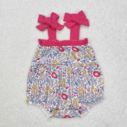 SR2277 Rose Red Sleeveless Romper with colored Flower nightwear kids Romper RTS 202412