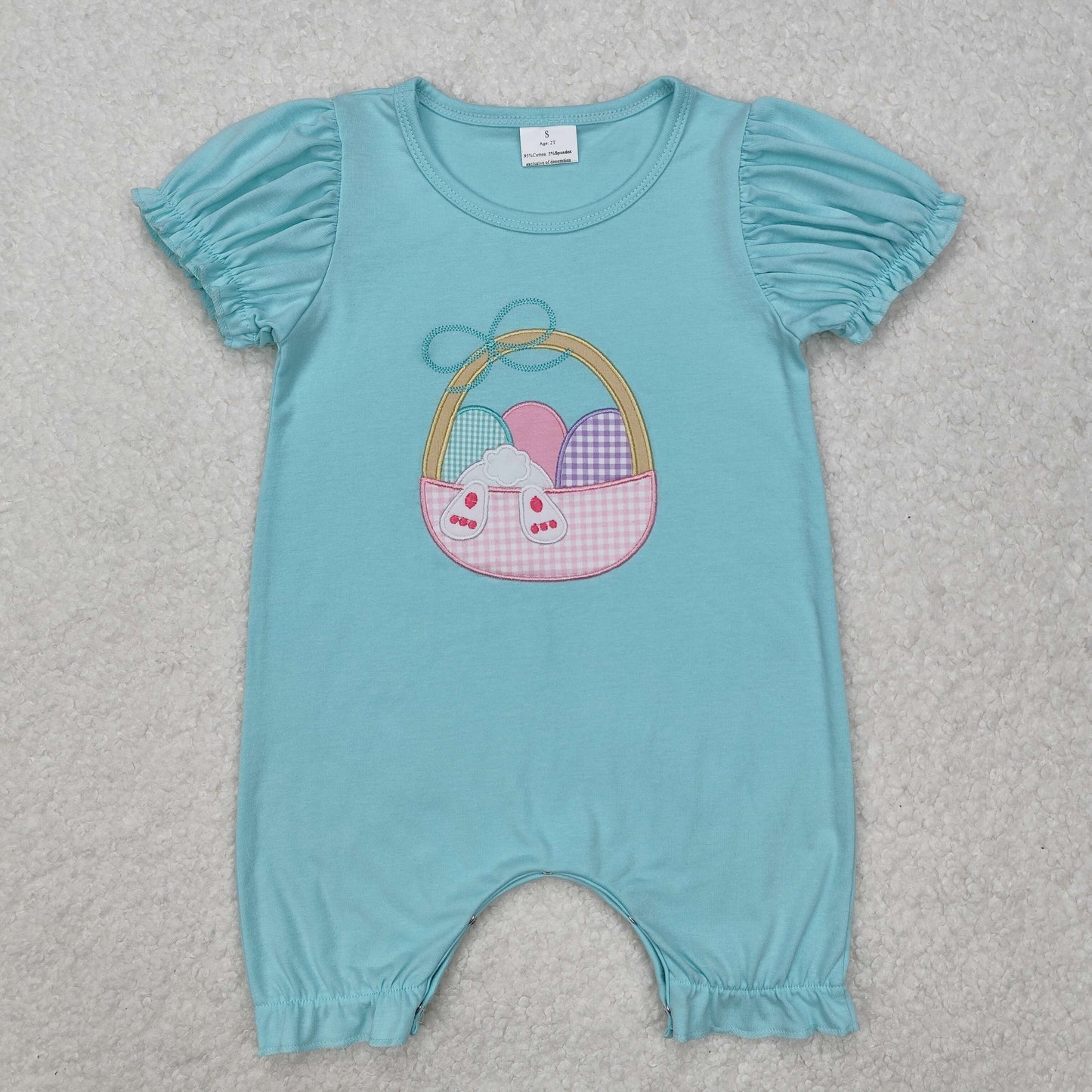 SR2292 Embroidery colored bunny egg Easter boutique girl clothes short sleeve romper girls boutique romper RTS 202501