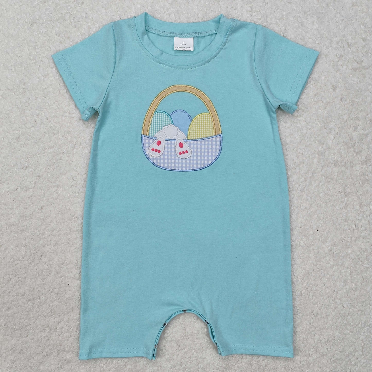 SR2292 Embroidery colored bunny egg Easter boutique girl clothes short sleeve romper girls boutique romper RTS 202501