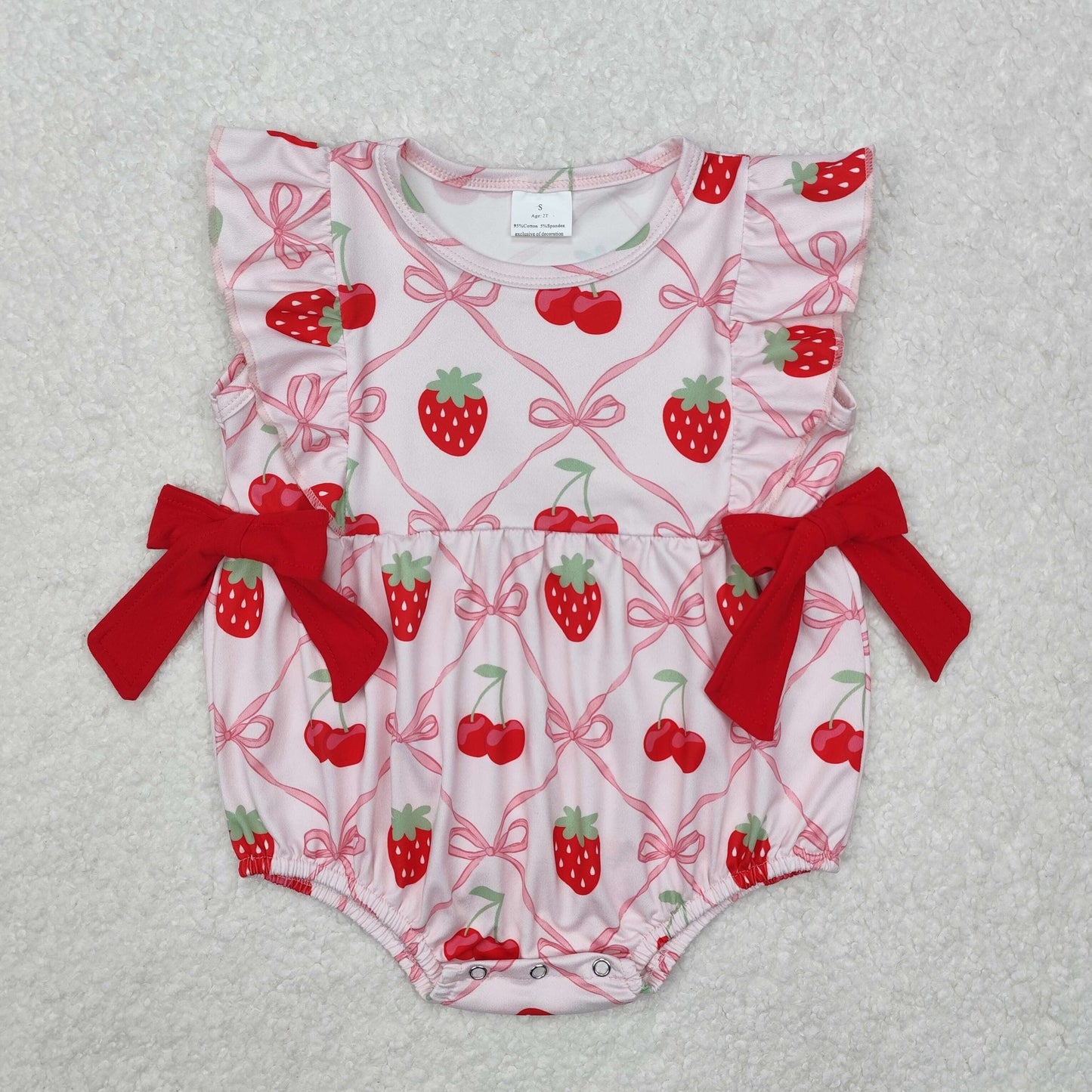 SR2295 Rose Red Bow Sleeveless Romper with strawberry baby girls boutique nightwear outfit RTS 202501