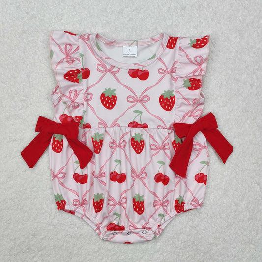 SR2295 Rose Red Bow Sleeveless Romper with strawberry baby girls boutique nightwear outfit RTS 202501