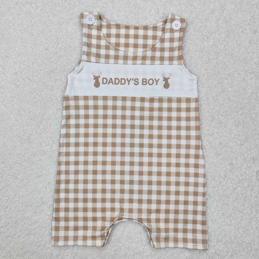 SR2299 Brown Plaid DADDY'S BOY Sleeveless Romper boutique Outfit RTS 202501