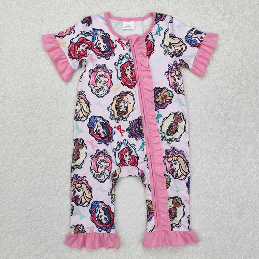 SR2309 Pink Barbie pattern short sleeve Baby Girl Boutique Romper RTS 202412