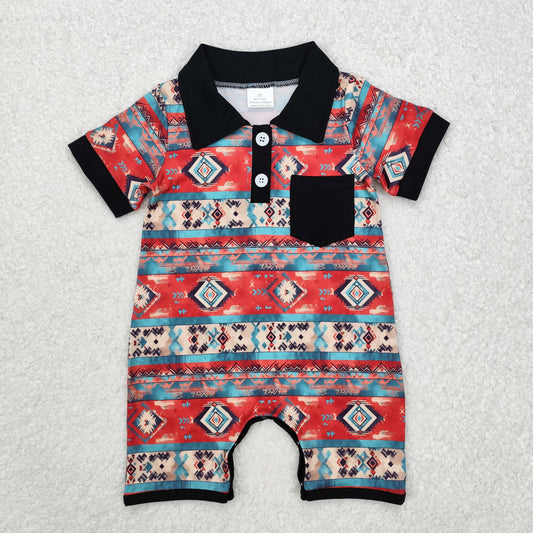 SR2320 Baby boy Romper Black Red Polo short sleeve romper RTS 202412