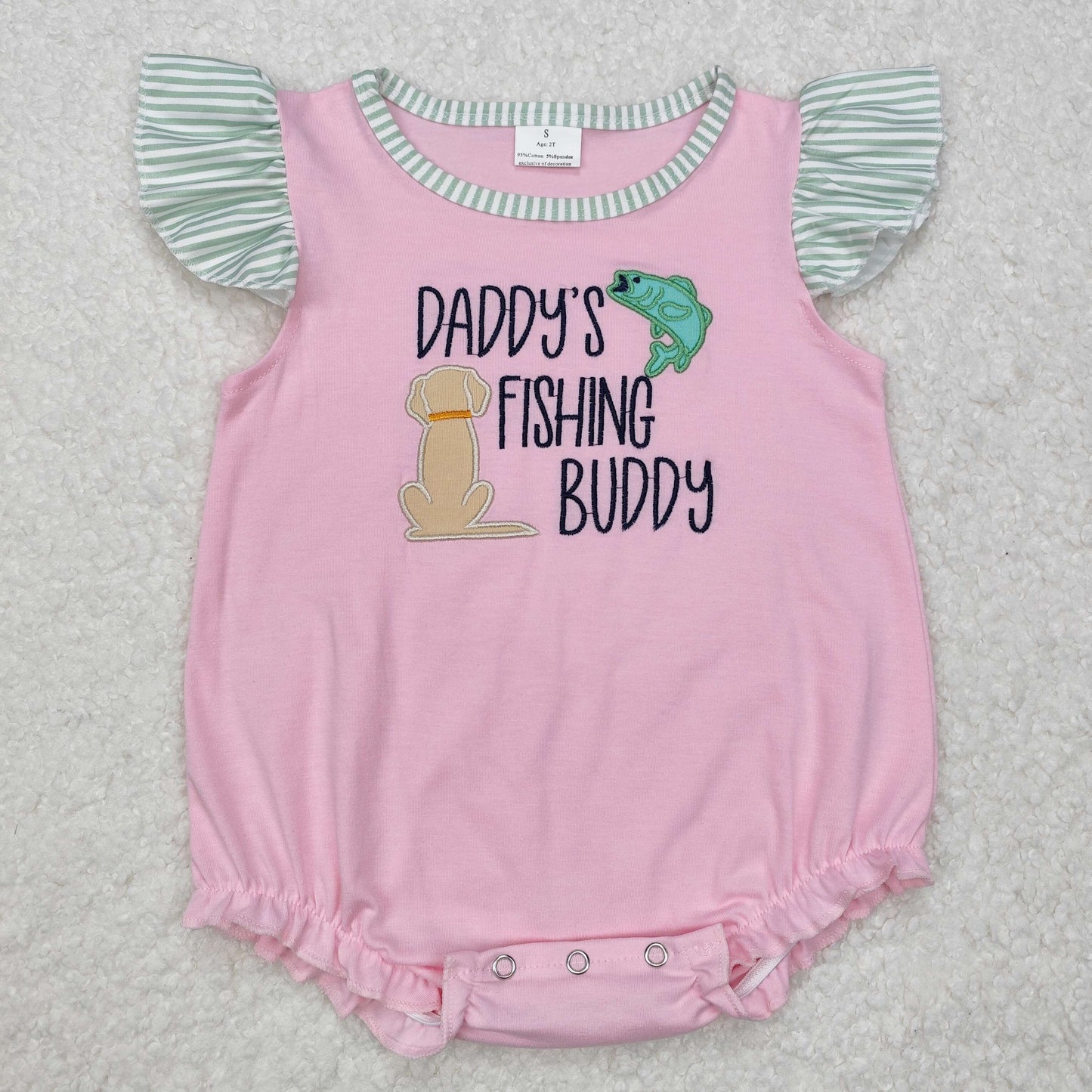 SR2337 Embroidery puppy buddy fishing hunting Hot Pink Flying sleeve girls boutique romper RTS 202501